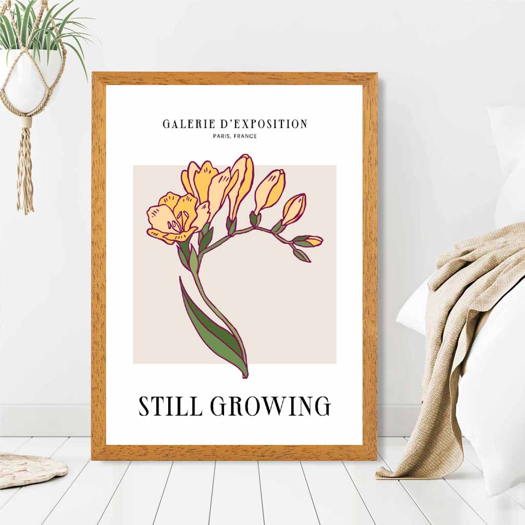 Vintage Floral Beige, Yellow Still Growing Art Print | Wall Art Plaza UK