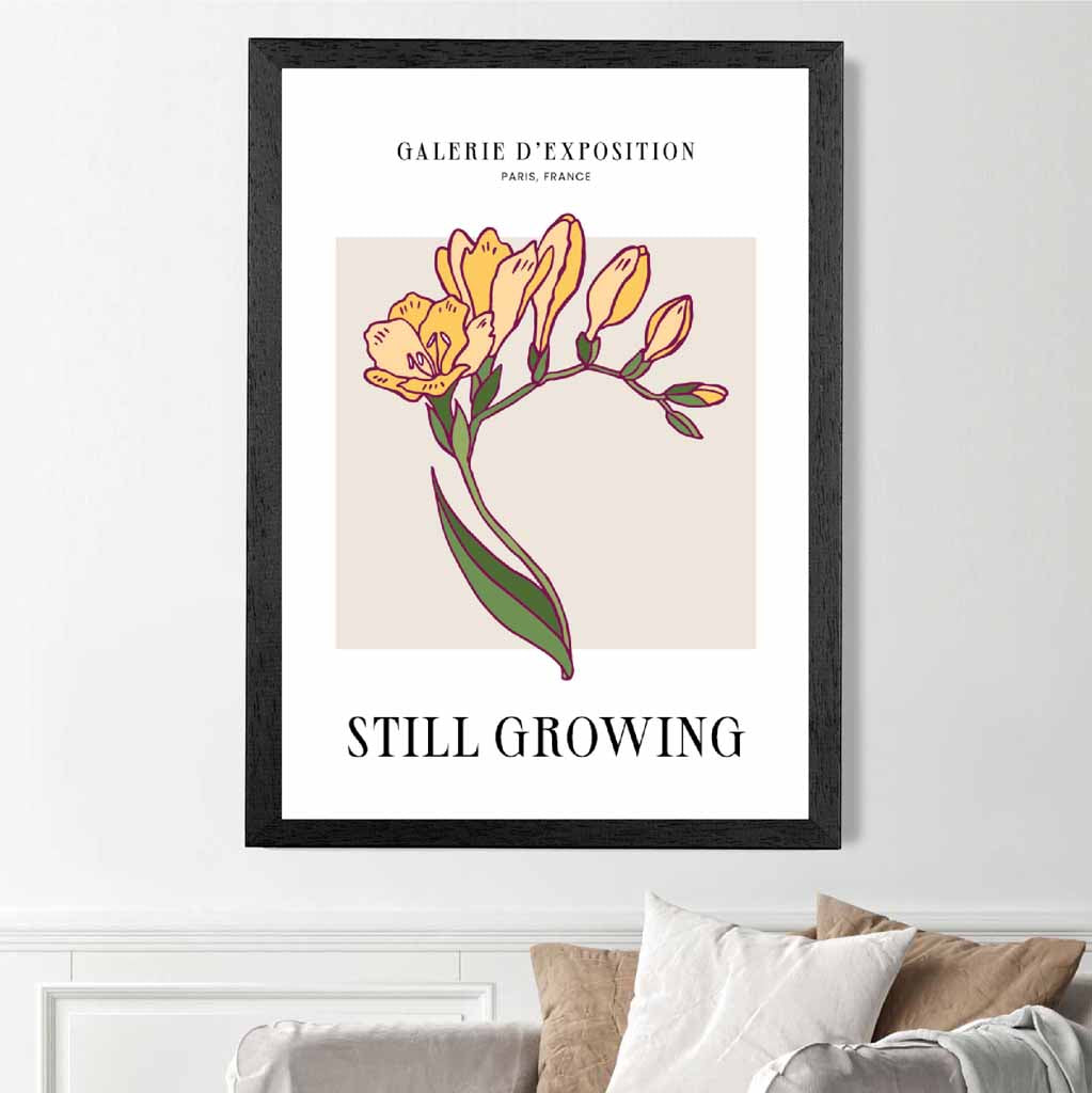 Vintage Floral Beige, Yellow Still Growing Art Print | Wall Art Plaza UK