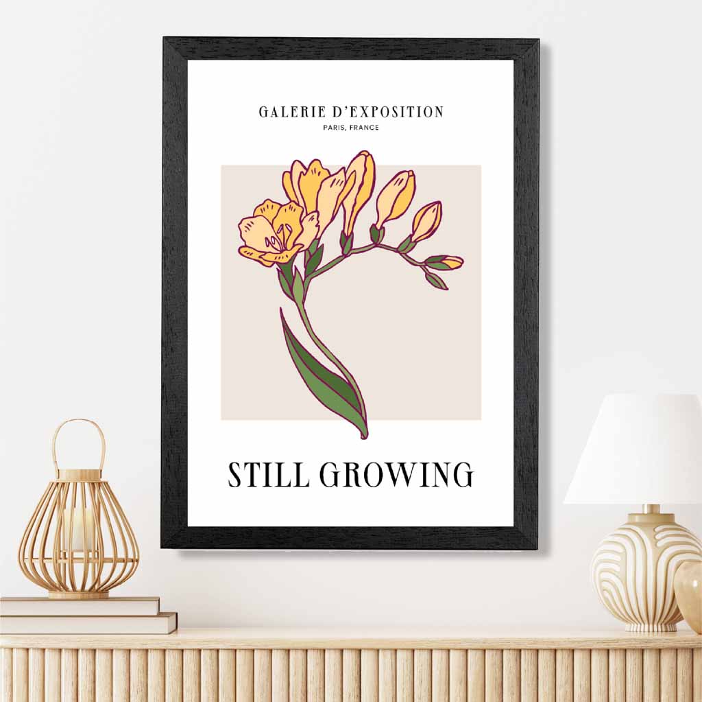 Vintage Floral Beige, Yellow Still Growing Art Print | Wall Art Plaza UK