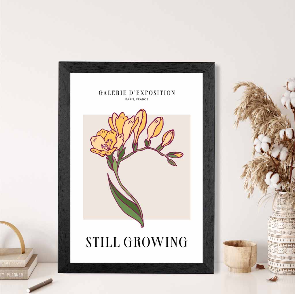 Vintage Floral Beige, Yellow Still Growing Art Print | Wall Art Plaza UK