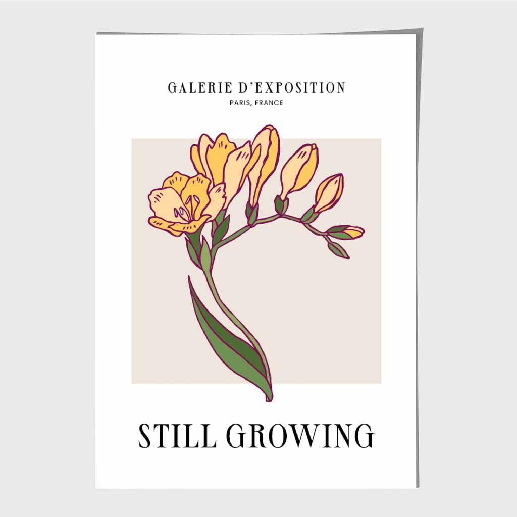 Vintage Floral Beige, Yellow Still Growing Art Print | Wall Art Plaza UK