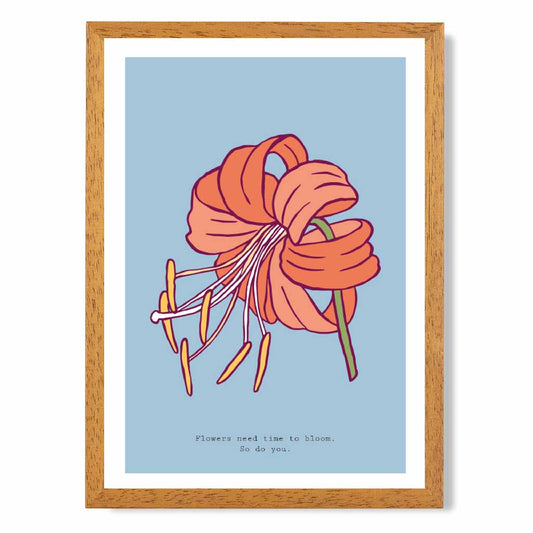 Vintage Floral Blue, Orange Lilly Art Print | Wall Art Plaza UK