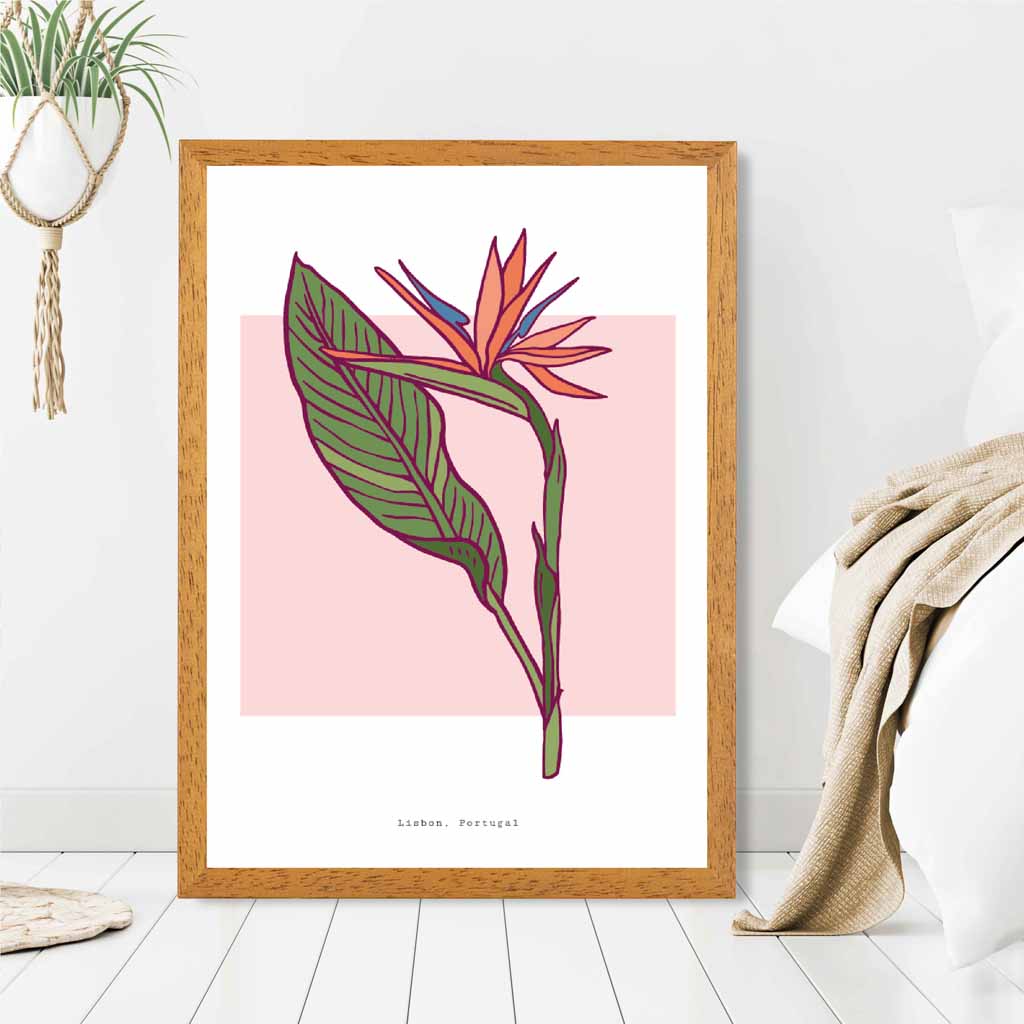 Modern Floral Pink, Green Lisbon Flower Art Print | Wall Art Plaza UK