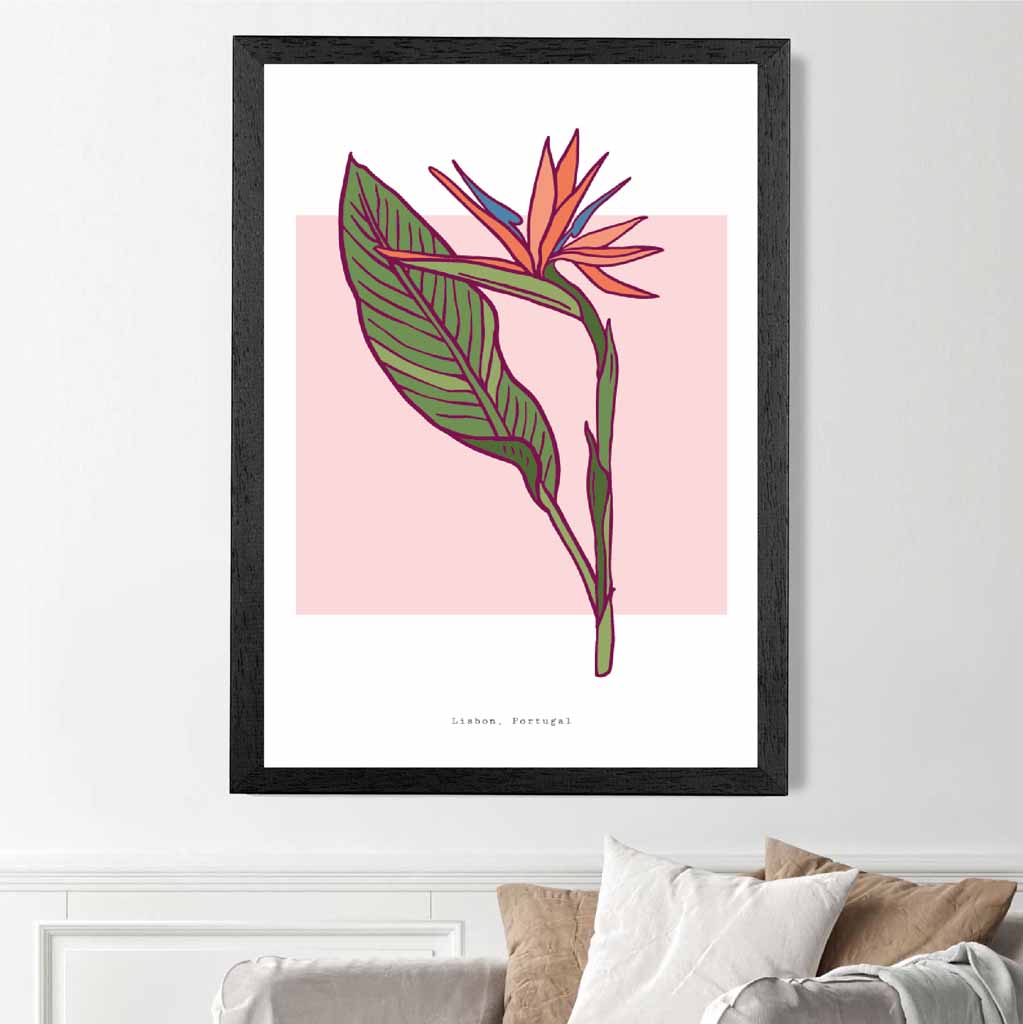 Modern Floral Pink, Green Lisbon Flower Art Print | Wall Art Plaza UK