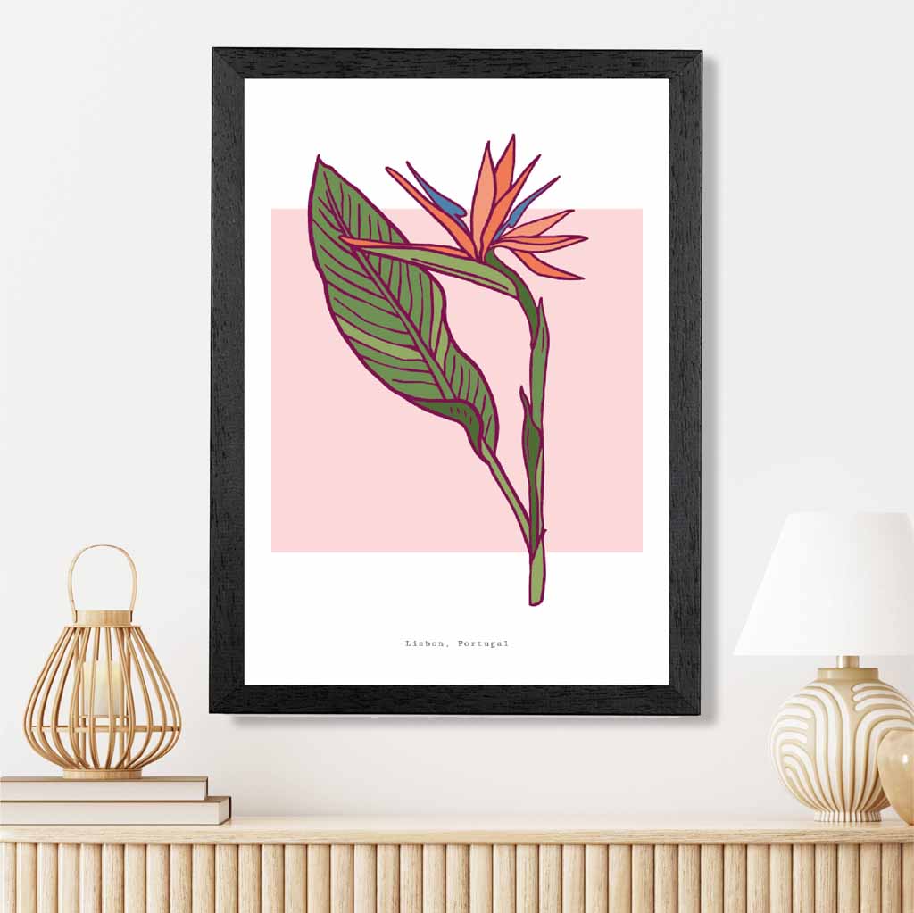 Modern Floral Pink, Green Lisbon Flower Art Print | Wall Art Plaza UK