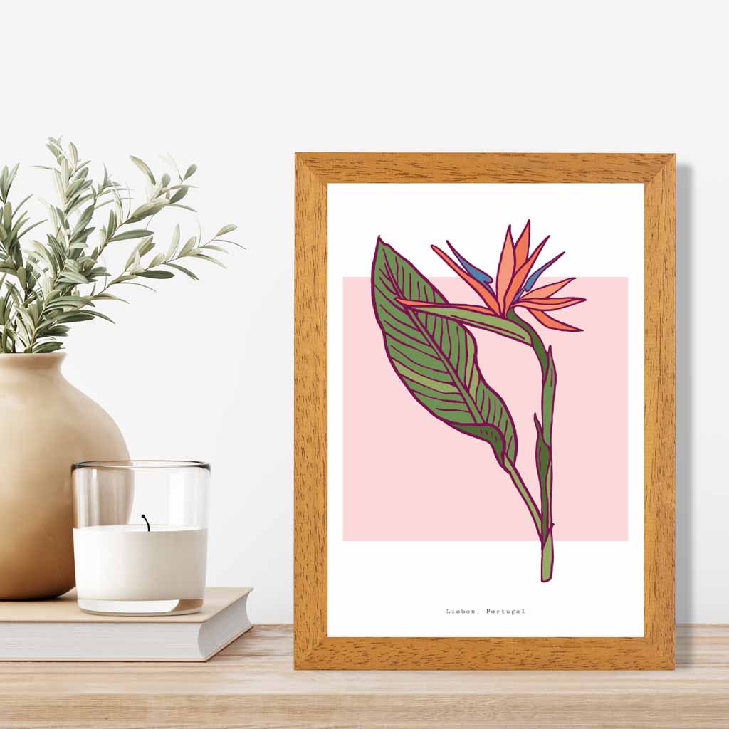 Modern Floral Pink, Green Lisbon Flower Art Print | Wall Art Plaza UK