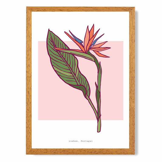 Modern Floral Pink, Green Lisbon Flower Art Print | Wall Art Plaza UK