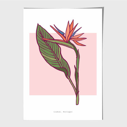 Modern Floral Pink, Green Lisbon Flower Art Print | Wall Art Plaza UK