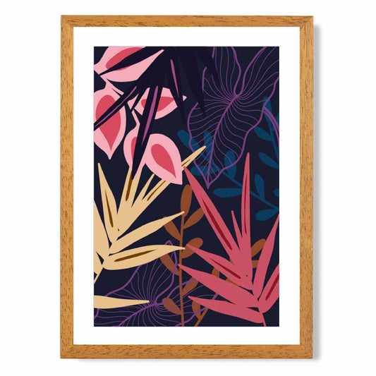 Modern Graphical Pink, Purple Tropical Leaves No 1 Art Poster | Wall Art Plaza