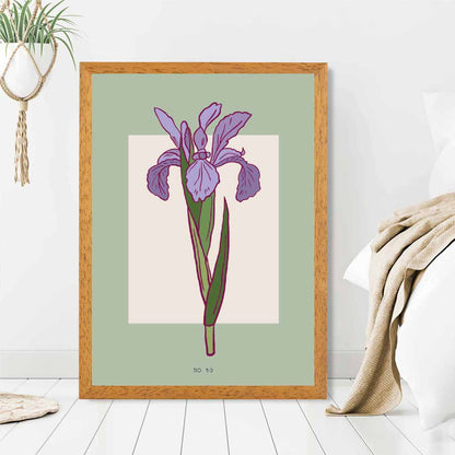 Modern Floral Green, Purple Iris Art Poster | Wall Art Plaza UK