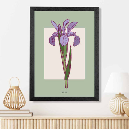 Modern Floral Green, Purple Iris Art Poster | Wall Art Plaza UK