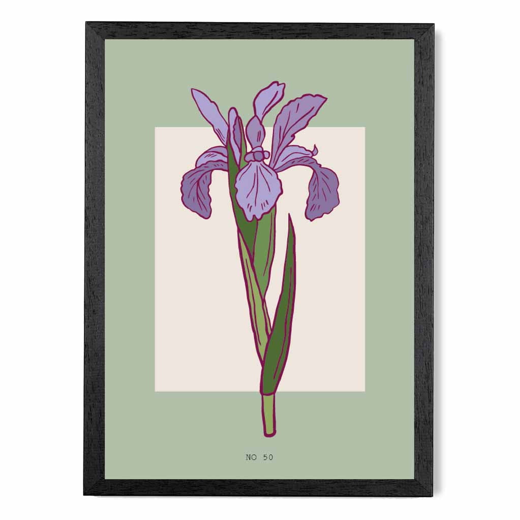 Modern Floral Green, Purple Iris Art Poster | Wall Art Plaza UK