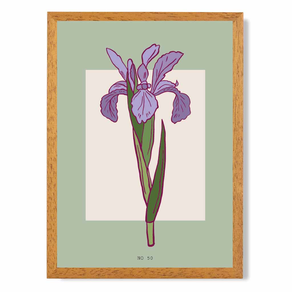 Modern Floral Green, Purple Iris Art Poster | Wall Art Plaza UK