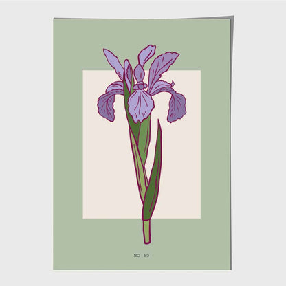 Modern Floral Green, Purple Iris Art Poster | Wall Art Plaza UK