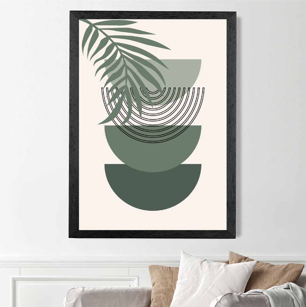 Boho Geometric Green, Beige Palm Leaf Art Print | Wall Art Plaza UK