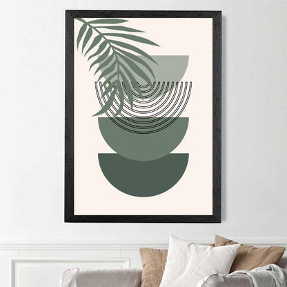 Boho Geometric Green, Beige Palm Leaf Art Print | Wall Art Plaza UK