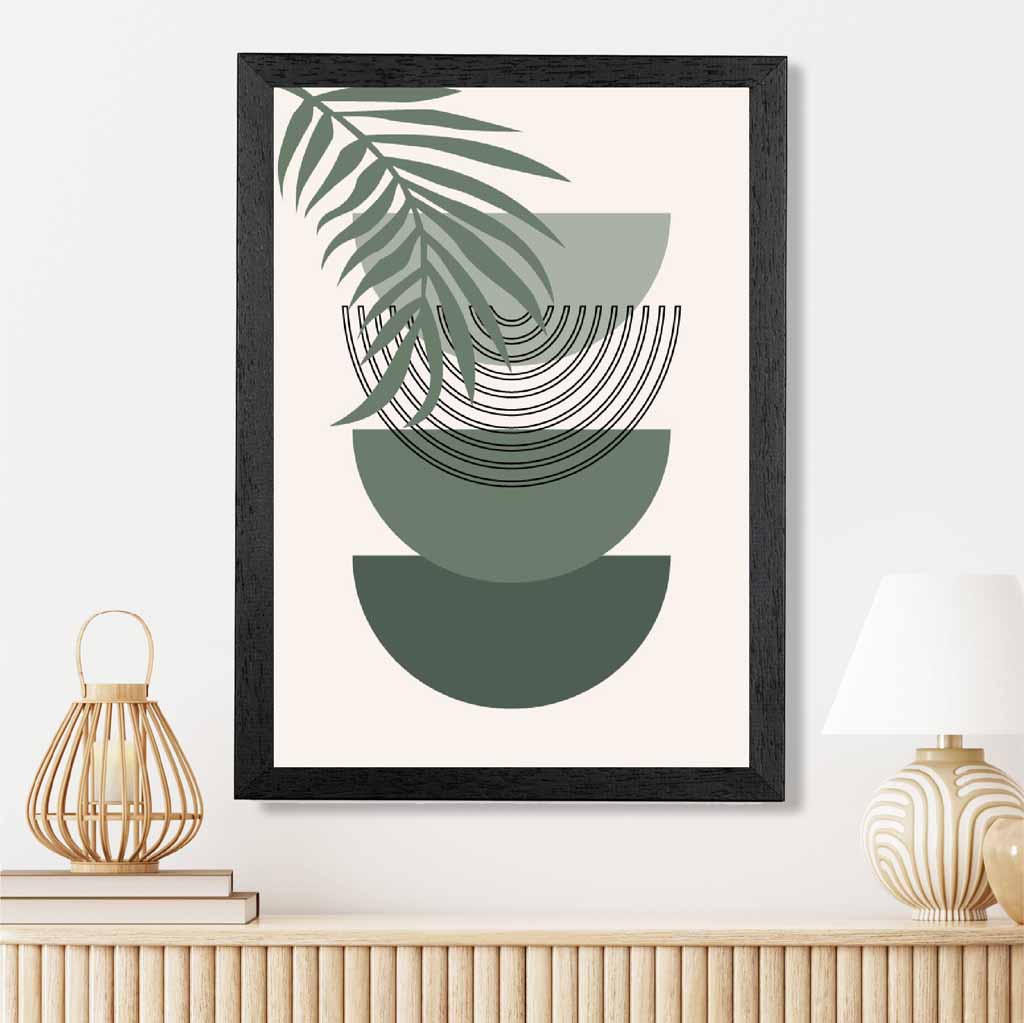 Boho Geometric Green, Beige Palm Leaf Art Print | Wall Art Plaza UK