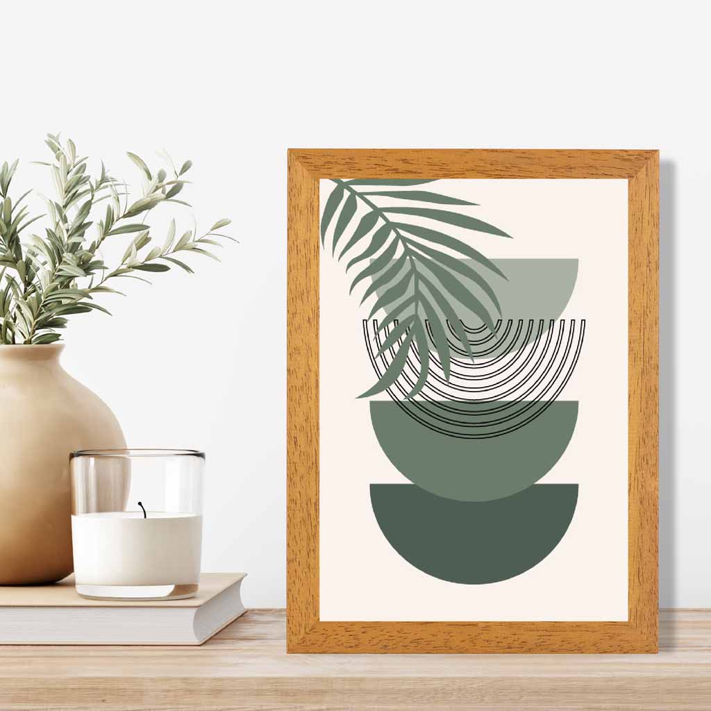 Boho Geometric Green, Beige Palm Leaf Art Print | Wall Art Plaza UK