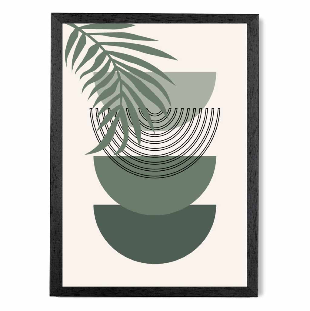 Boho Geometric Green, Beige Palm Leaf Art Print | Wall Art Plaza UK