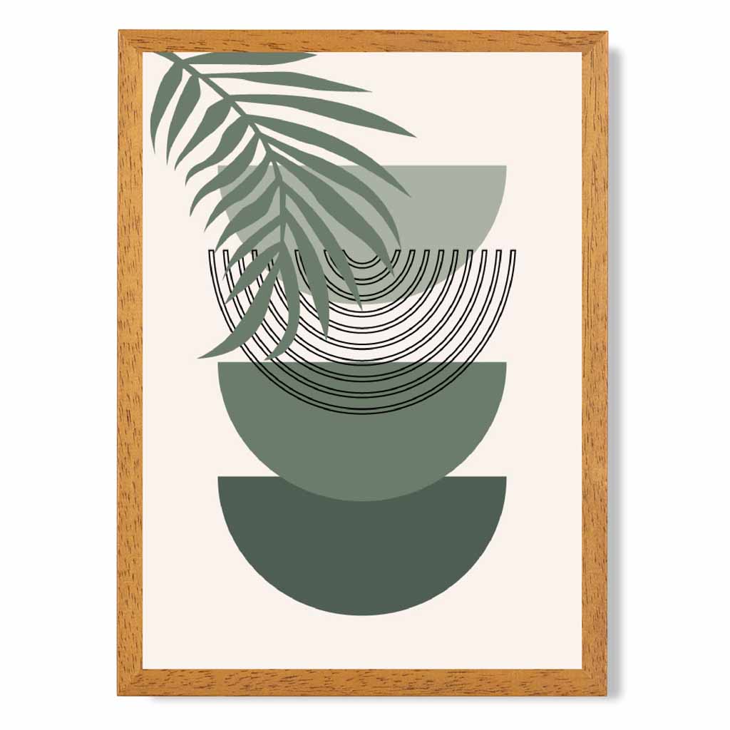 Boho Geometric Green, Beige Palm Leaf Art Print | Wall Art Plaza UK