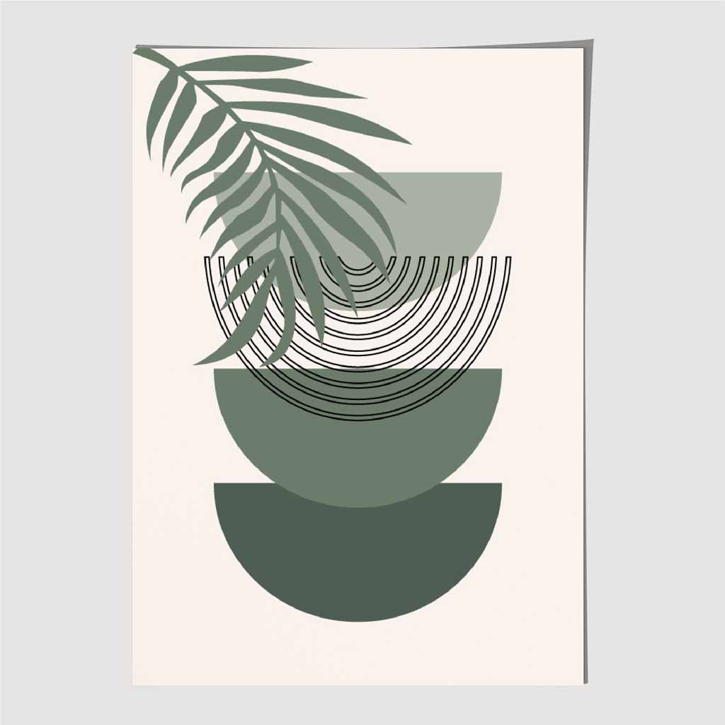 Boho Geometric Green, Beige Palm Leaf Art Print | Wall Art Plaza UK