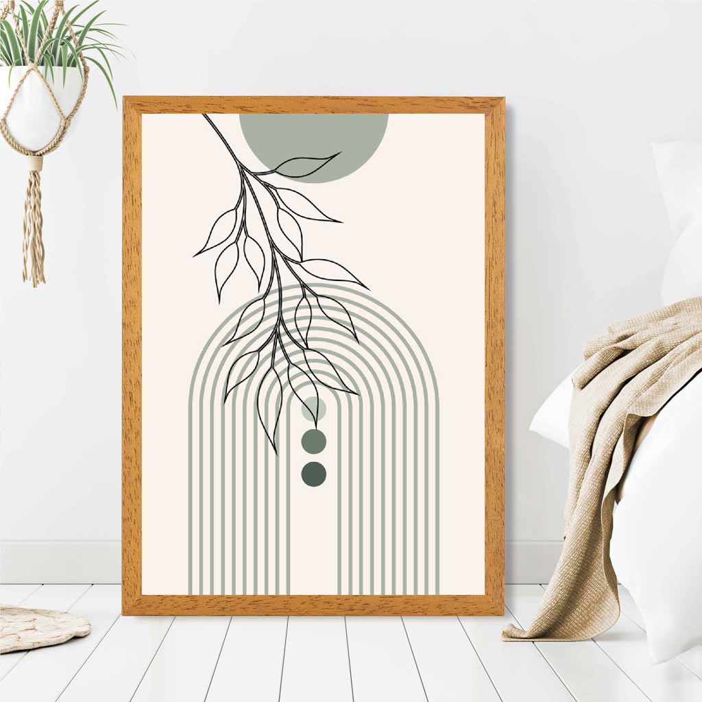 Boho Arches Green, Beige Floral Branch Art Print | Wall Art Plaza UK