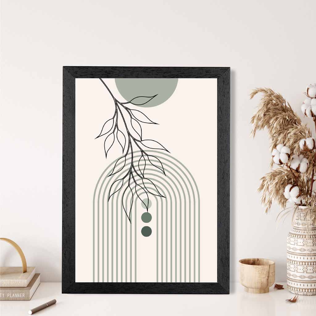 Boho Arches Green, Beige Floral Branch Art Print | Wall Art Plaza UK