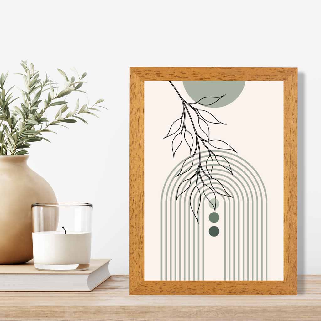 Boho Arches Green, Beige Floral Branch Art Print | Wall Art Plaza UK