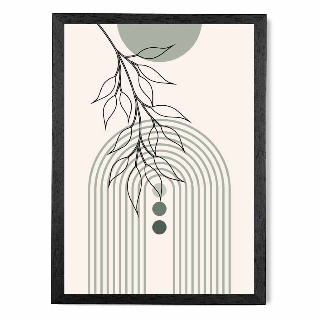 Boho Arches Green, Beige Floral Branch Art Print | Wall Art Plaza UK