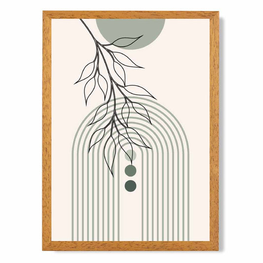 Boho Arches Green, Beige Floral Branch Art Print | Wall Art Plaza UK