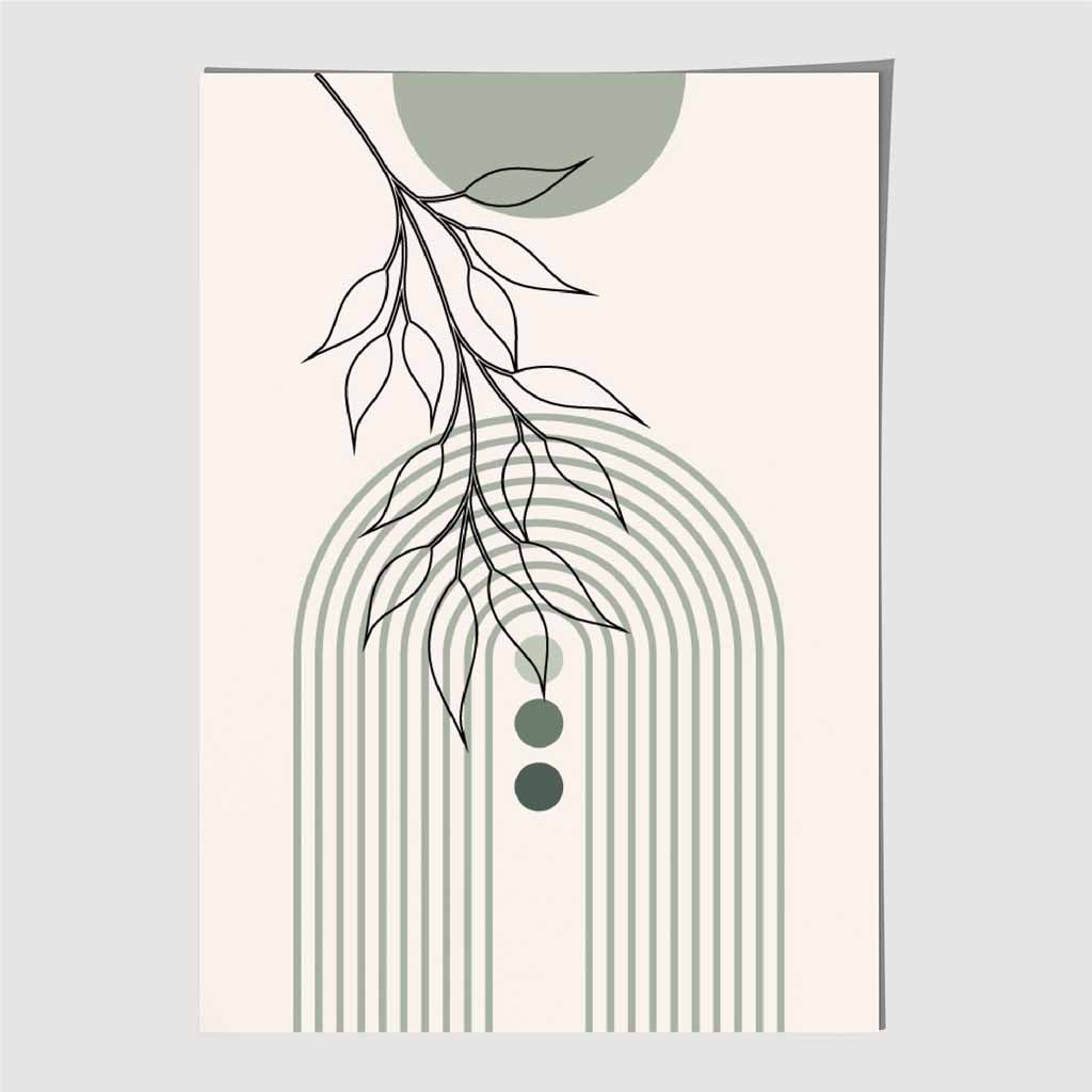 Boho Arches Green, Beige Floral Branch Art Print | Wall Art Plaza UK