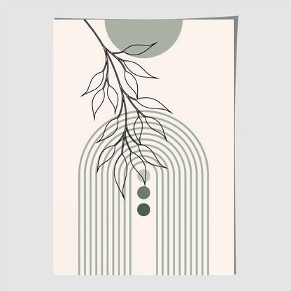 Boho Arches Green, Beige Floral Branch Art Print | Wall Art Plaza UK