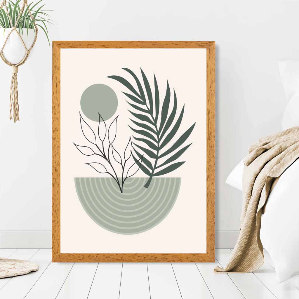 Boho Floral Green, Beige Geometric  Art Print | Wall Art Plaza UK