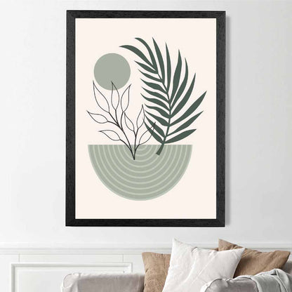 Boho Floral Green, Beige Geometric  Art Print | Wall Art Plaza UK