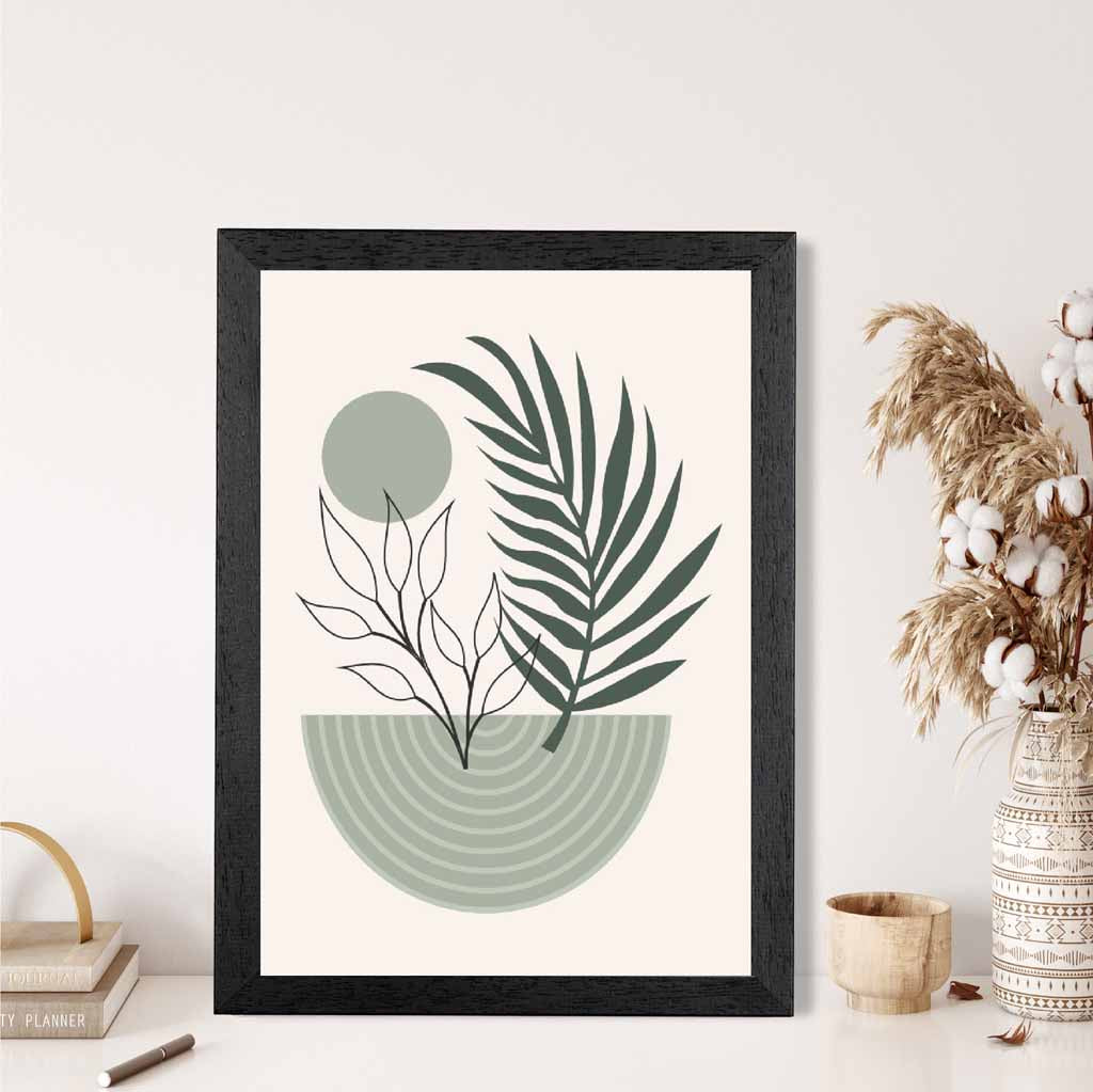 Boho Floral Green, Beige Geometric  Art Print | Wall Art Plaza UK