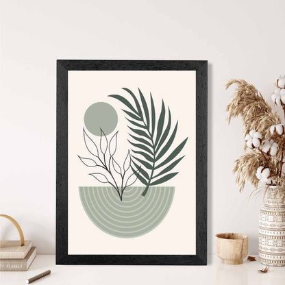 Boho Floral Green, Beige Geometric  Art Print | Wall Art Plaza UK