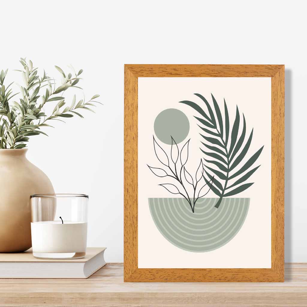 Boho Floral Green, Beige Geometric  Art Print | Wall Art Plaza UK