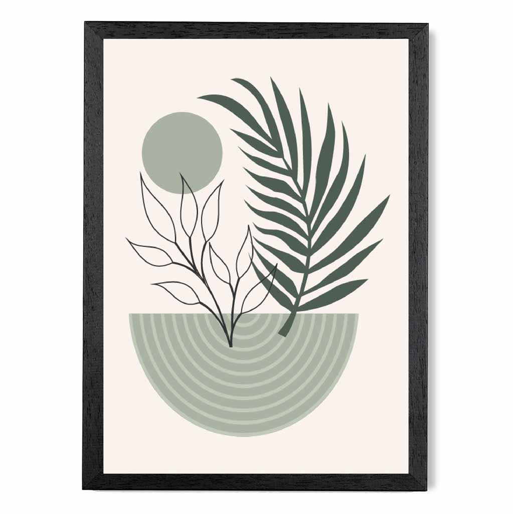 Boho Floral Green, Beige Geometric  Art Print | Wall Art Plaza UK