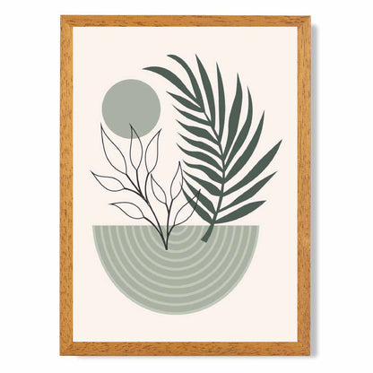 Boho Floral Green, Beige Geometric  Art Print | Wall Art Plaza UK