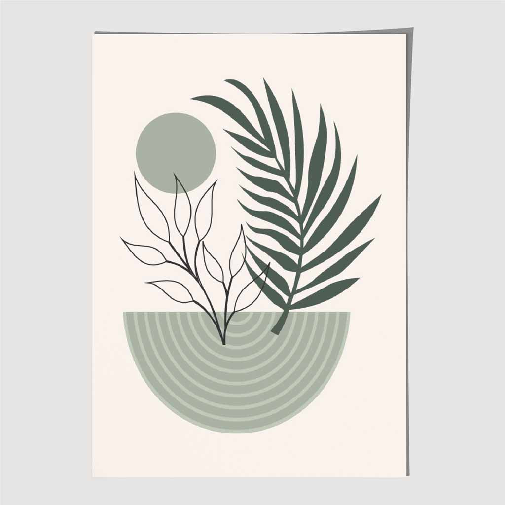 Boho Floral Green, Beige Geometric  Art Print | Wall Art Plaza UK