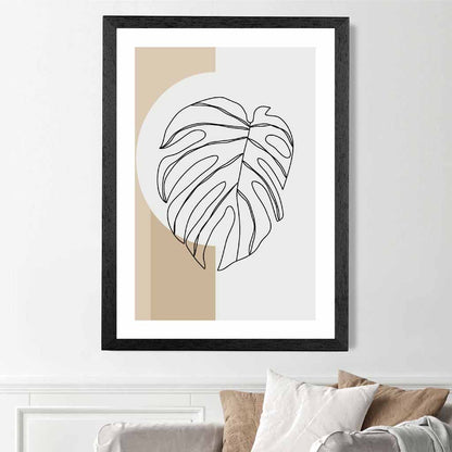 Sketch Neutral, Beige Monstera Leaf Art Print | Wall Art Plaza