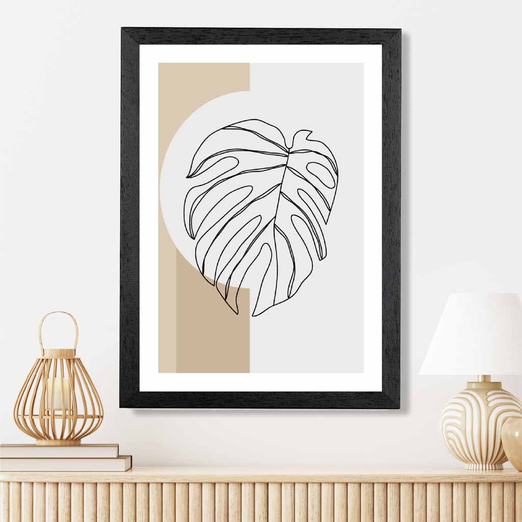 Sketch Neutral, Beige Monstera Leaf Art Print | Wall Art Plaza