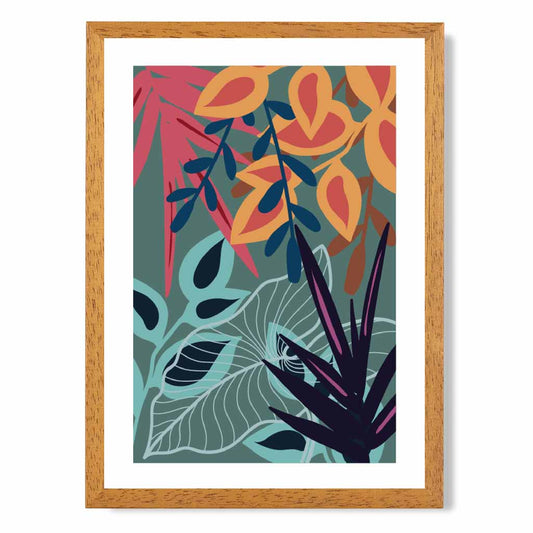 Modern Graphical Blue, Pink Tropical Leaves No 2 Art Poster | Wall Art Plaza