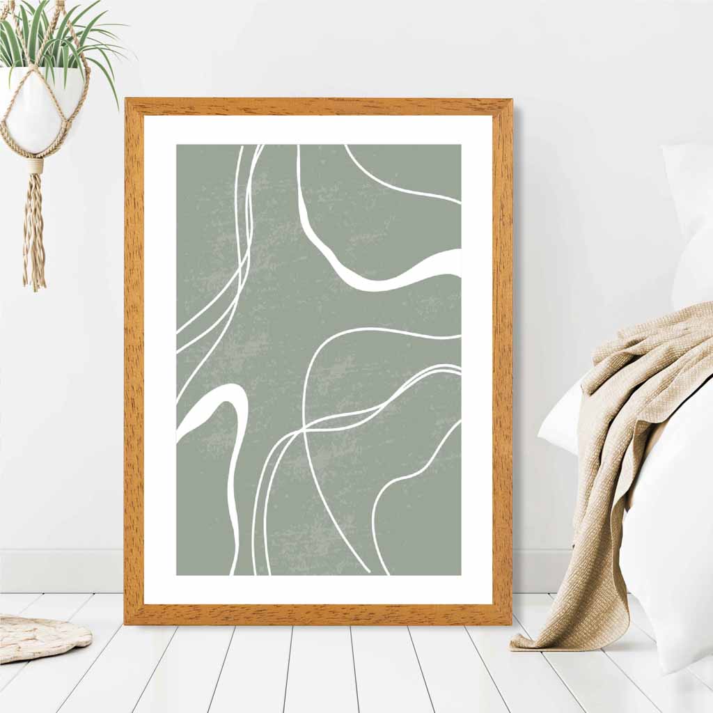 Abstract Green, White Lines No 2 Art Print | Wall Art Plaza UK