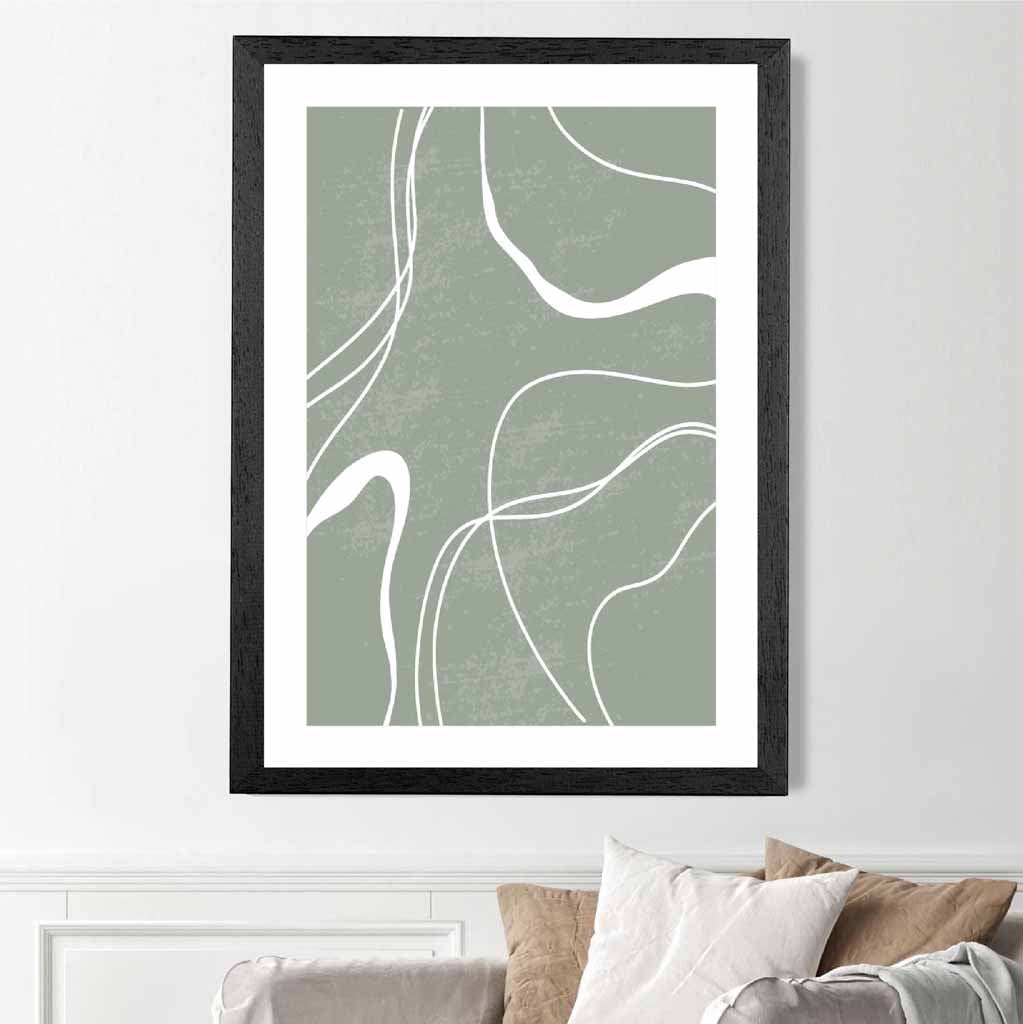Abstract Green, White Lines No 2 Art Print | Wall Art Plaza UK
