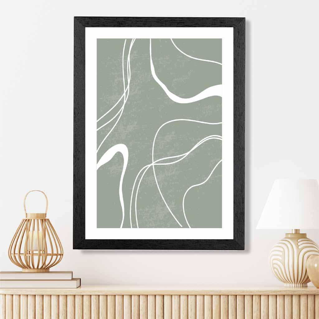 Abstract Green, White Lines No 2 Art Print | Wall Art Plaza UK