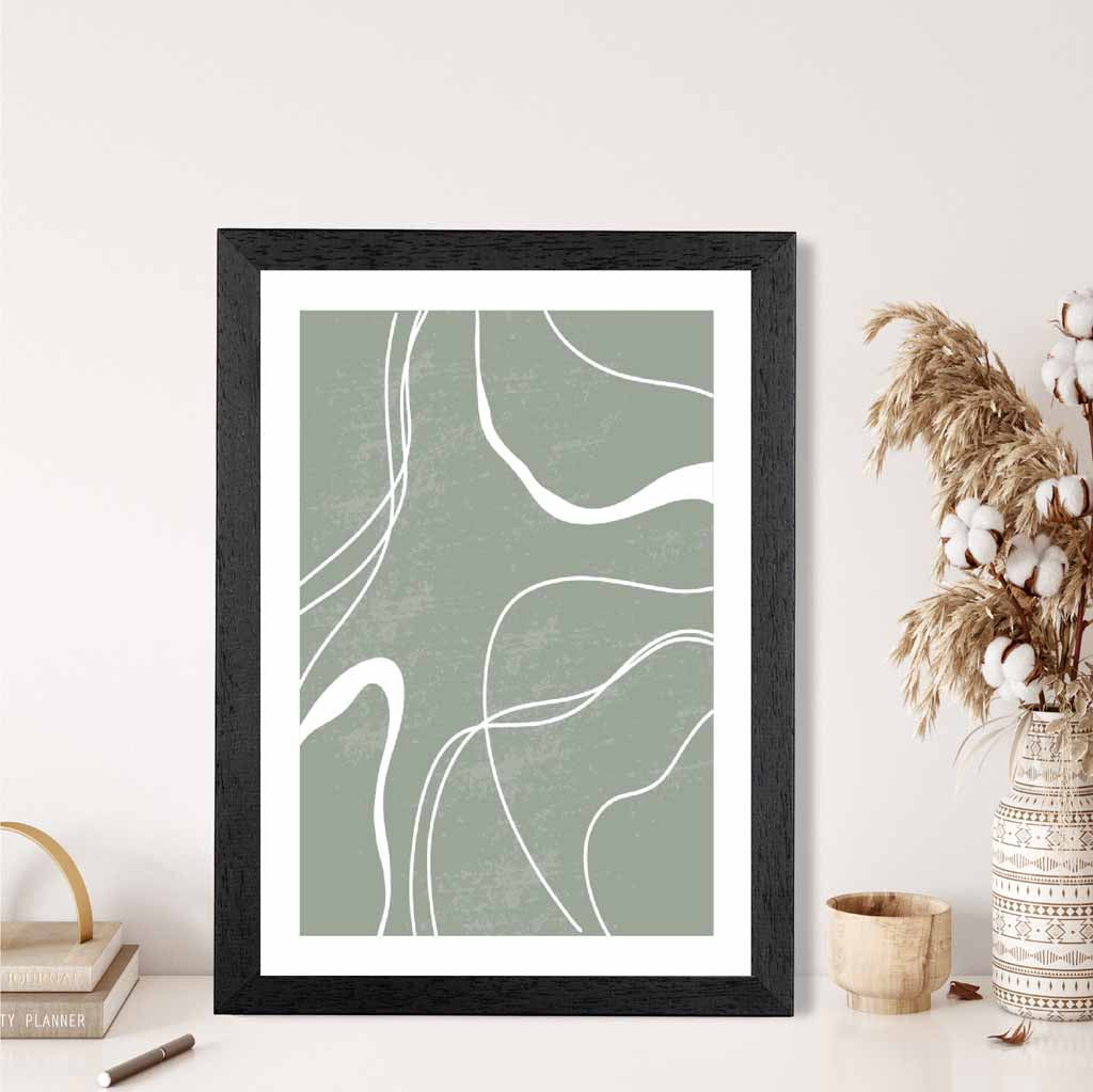 Abstract Green, White Lines No 2 Art Print | Wall Art Plaza UK