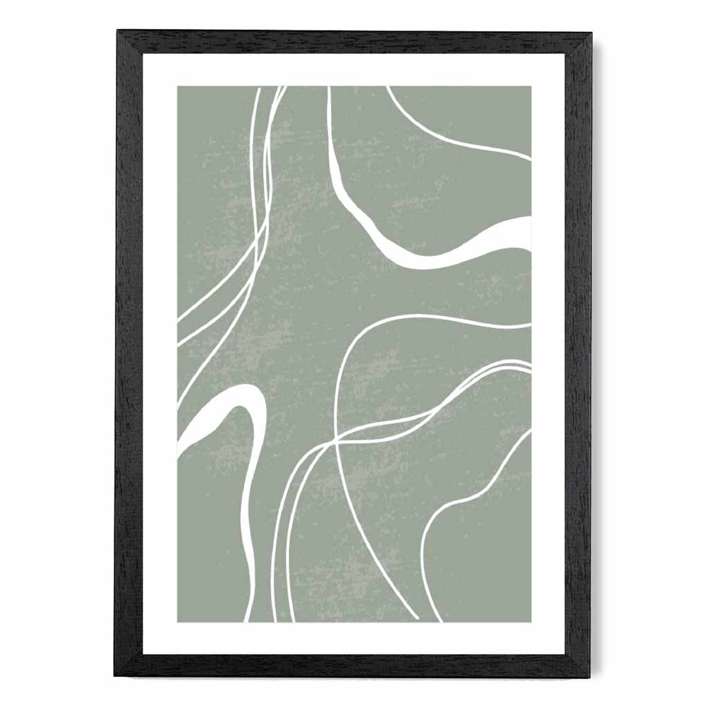 Abstract Green, White Lines No 2 Art Print | Wall Art Plaza UK