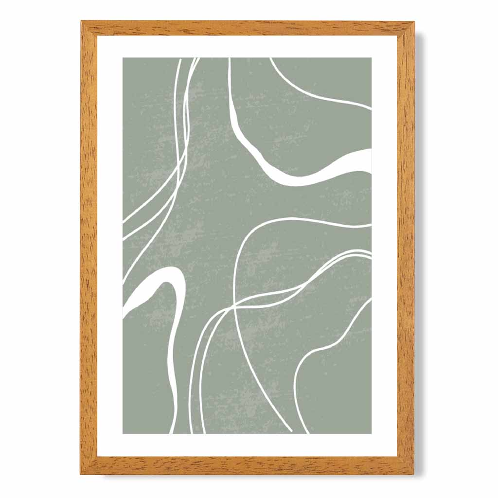 Abstract Green, White Lines No 2 Art Print | Wall Art Plaza UK
