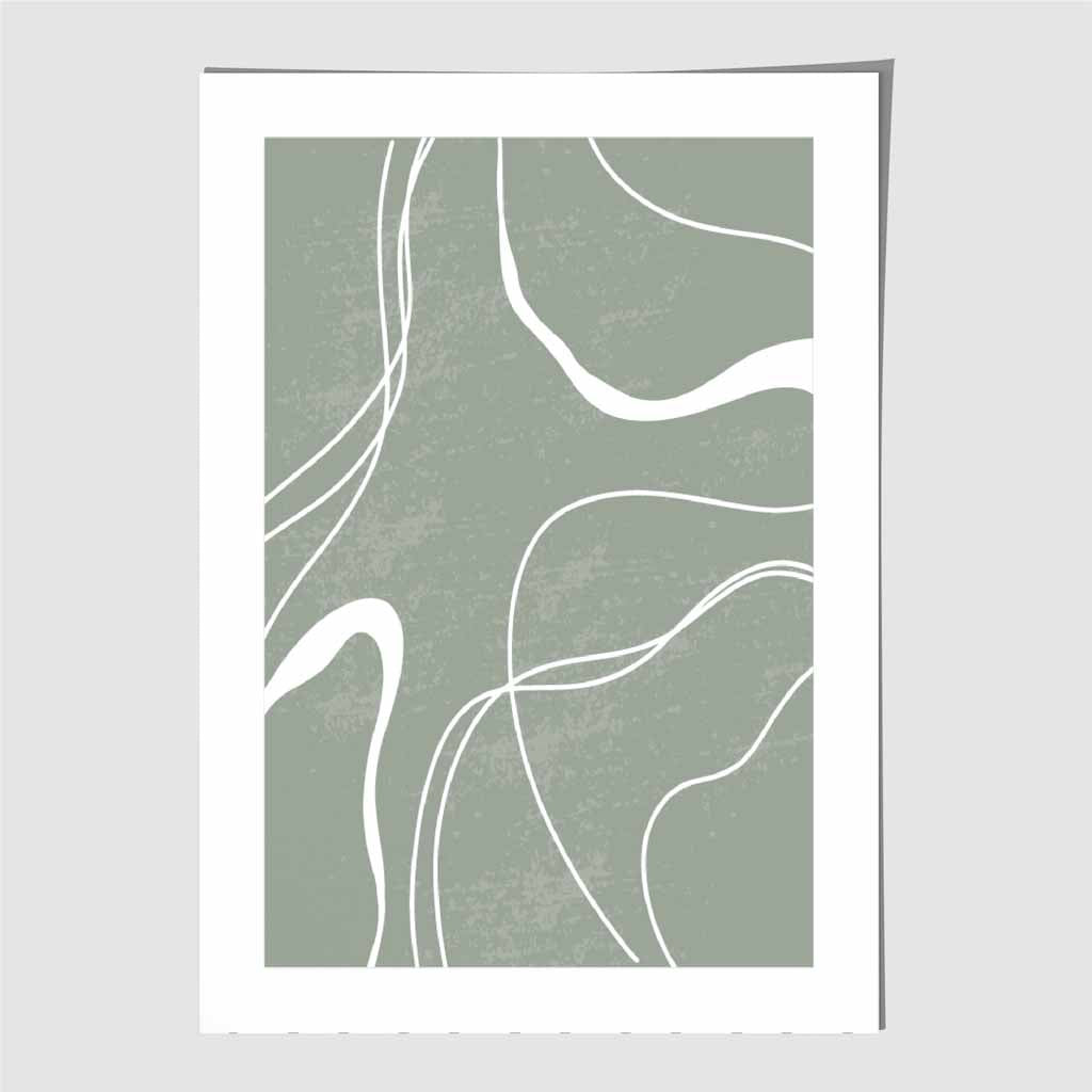 Abstract Green, White Lines No 2 Art Print | Wall Art Plaza UK